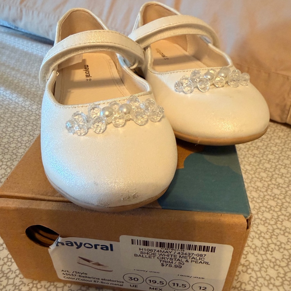 Mayoral Cream Dress Shoes with Pearl Detail